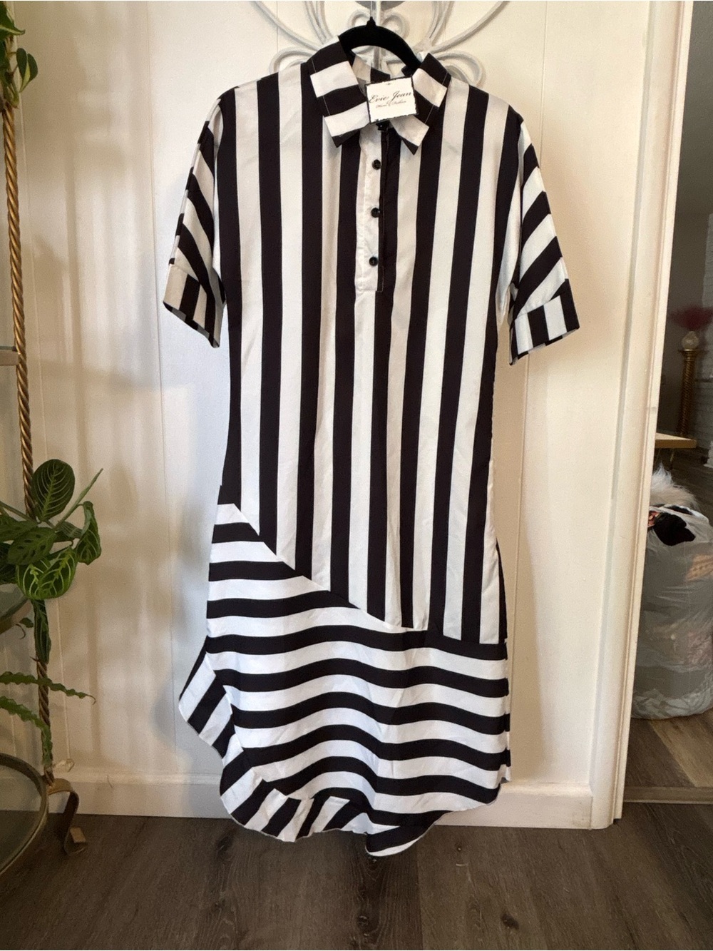 Super cute Striped Polo Shirt Dress in Black & White sold by Evie Jean boutique